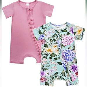 Baby Girl Romper 2-pack Short Sleeve Jumper 1-Piece Summer Floral Pink NEW